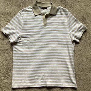 NEW Men's Michael Kors Textured Striped V-Neck Short Sleeve Polo Size L MSRP $98